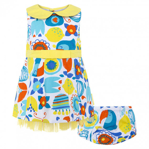 Βαμβακερό φόρεμα με πολύχρωμα φλοράλ σχέδια και ζώνη στη μέση, για κορίτσι Tuc Tuc 34599 