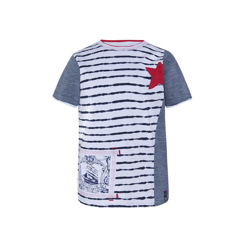 Βαμβακερό T-shirt με ασύμμετρη στάμπα και αστέρι, για αγόρι  34818