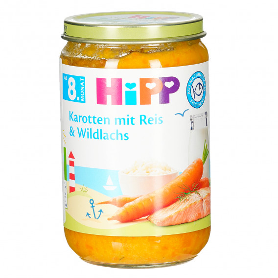 Πουρέ καρότα και ρύζι με άγριο σολομό, 9+ μήνες, βάζο 220 γρ. Hipp 369020 