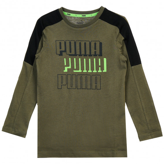 Βαμβακερή μπλούζα με μακριά μανίκια και το λογότυπο της μάρκας, πράσινη Puma 371177 2