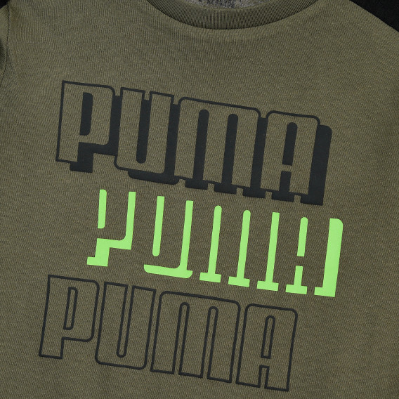 Βαμβακερή μπλούζα με μακριά μανίκια και το λογότυπο της μάρκας, πράσινη Puma 371178 3