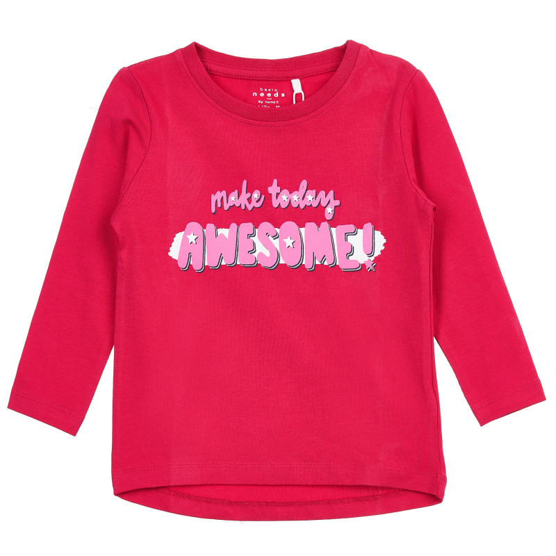 Οργανική βαμβακερή μπλούζα με εκτύπωση Awesome, σκούρο ροζ  371209