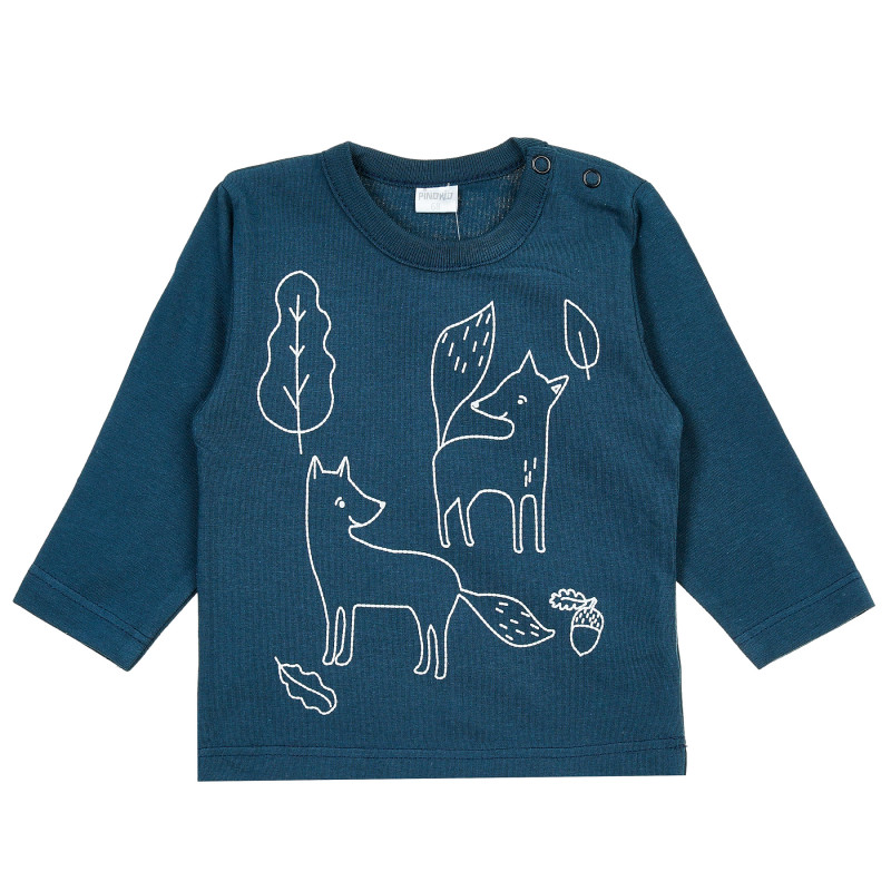 Βαμβακερό μπλε μπλουζάκι Pinokio, με κέντημα 'Fox in the forest', για αγόρια  371251