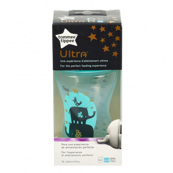 Μπουκάλι πολυπροπυλενίου Ultra, Μπλε 340 ml. με πιπίλα 2 σταγόνων,  για μωρό 0+ μηνών Tommee Tippee 371437 6