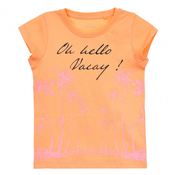 Μπλουζάκι με γραφική εκτύπωση πορτοκαλί για κορίτσια Name it 371485 