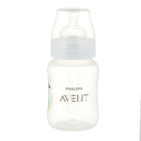 Αντι-κολικό μπουκάλι πολυπροπυλενίου με αργή πιπίλα, μέτρια ροή, 1+ μηνών, 260 ml, πιγκουίνος Philips AVENT 371964 