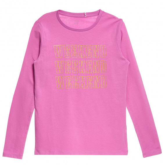 NAME IT ροζ βαμβακερό μπλουζάκι με στάμπα Weekend,  για κορίτσια Name it 372017 