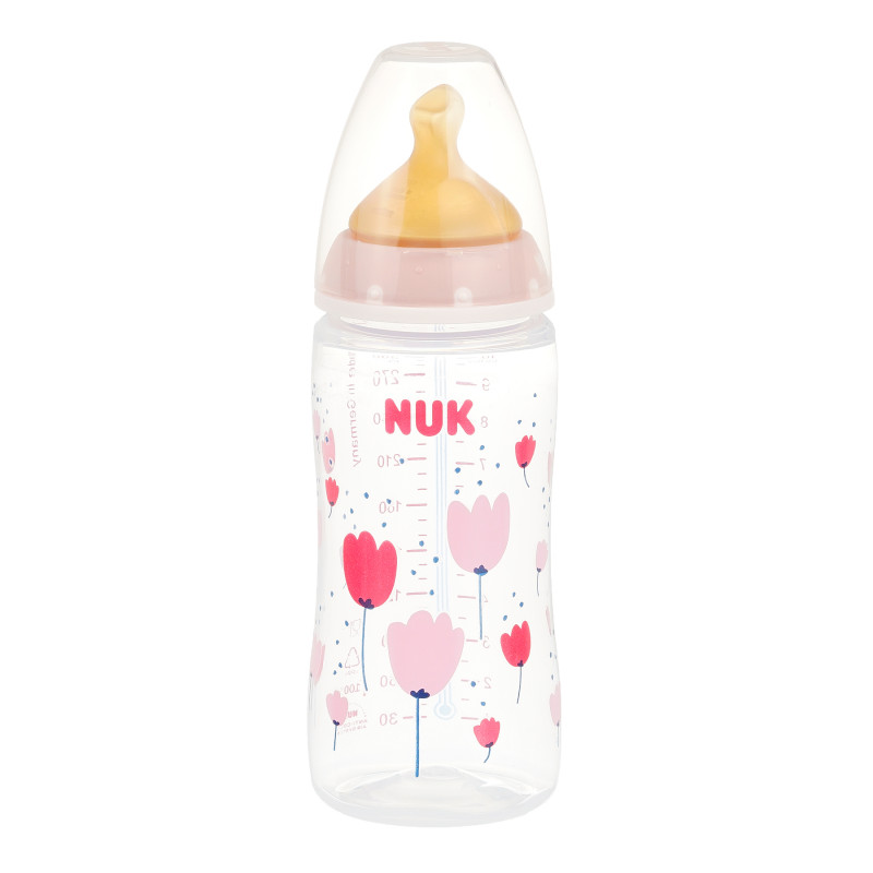 First Choice μπουκάλι σε ροζ χρώμα πολυπροπυλενίου, Termo control​ με πιπίλα μέσης ροής για ηλικία 0-6 μηνών, 300 ml.  372848