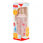 First Choice μπουκάλι σε ροζ χρώμα πολυπροπυλενίου, Termo control​ με πιπίλα μέσης ροής για ηλικία 0-6 μηνών, 300 ml. NUK 372853 6