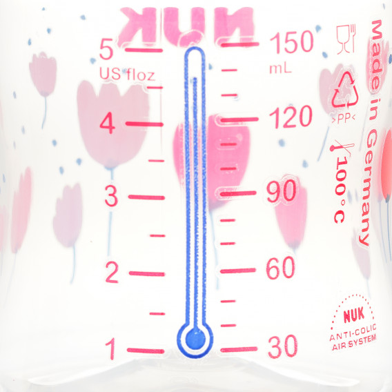 First Choice ροζ μπουκάλι πολυπροπυλενίου , Termo control με πιπίλα μέσης ροής για ηλικία 0-6 μηνών, 150 ml. NUK 372864 5