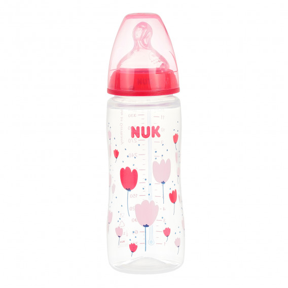 First Choice ροζ μπουκάλι πολυπροπυλενίου, Termo control​ με πιπίλα γρήγορης ροής για ηλικία 6-18 μηνών, 360 ml. NUK 372866 