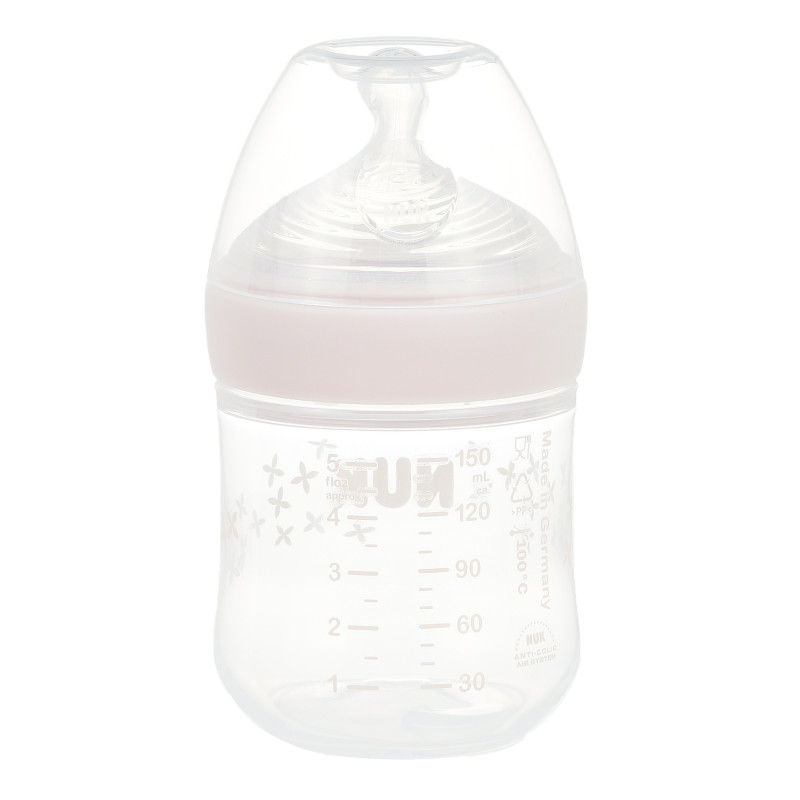 Nature Sense μπουκάλι ροζ χρώματος πολυπροπυλενίου με πιπίλα αργής ροής ηλικίας 0-6 μηνών, 150 ml.  372884