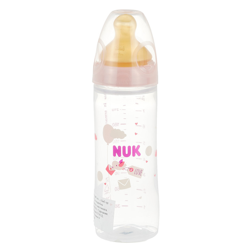 Ροζ μπουκάλι τροφοδοσίας πολυπροπυλενίου, με πιπίλα Μ, για ηλικία 6-18 μηνών, 250 ml  372930