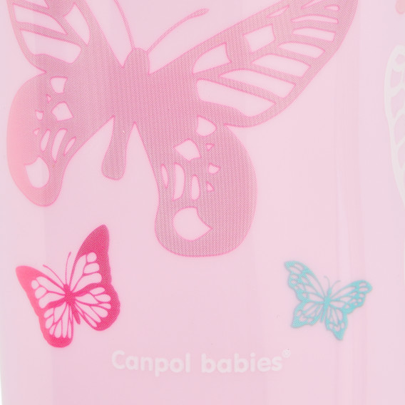 Πολυπροπυλένιο κύπελλο χωρίς διαρροή με καλαμάκι, 350 ml πεταλούδα, 6+ μηνών, ροζ Canpol 373127 4