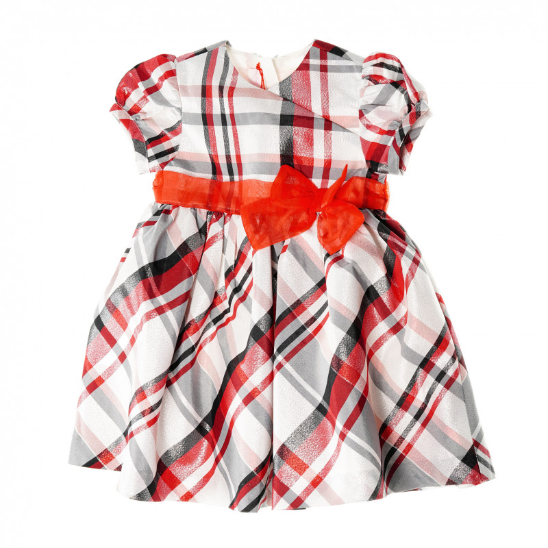 Κοντομάνικο βαμβακερό φόρεμα με κόκκινη κορδέλα για μωρό  37464