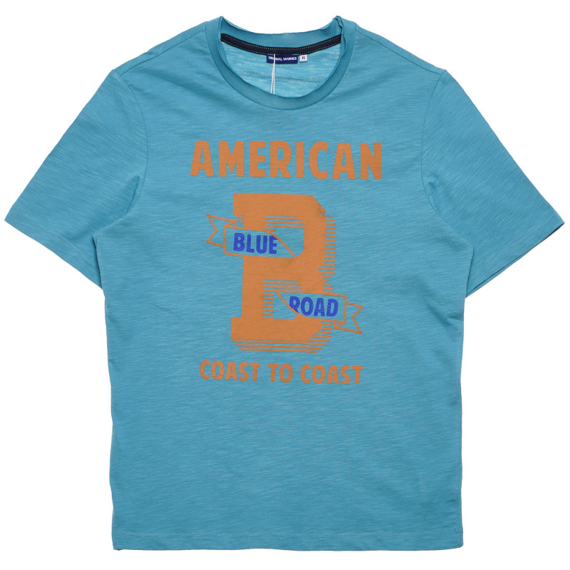 Μπλε βαμβακερό T-shirt με τυπωμένο σχέδιο  375819