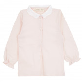 Μακρυμάνικη βαμβακερή μπλούζα σε ανοιχτό ροζ, με λευκό γιακά ZY 380640 