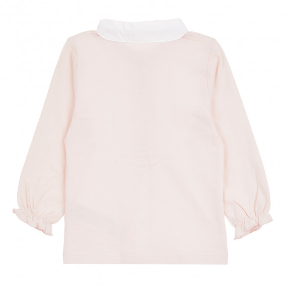 Μακρυμάνικη βαμβακερή μπλούζα σε ανοιχτό ροζ, με λευκό γιακά ZY 380643 4