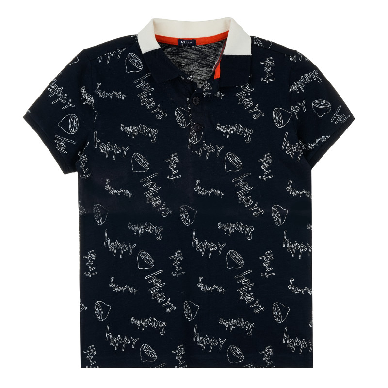Βαμβακερό κοντομάνικο μπλουζάκι με γιακά και σχέδια με γράμματα, για αγόρι  384449