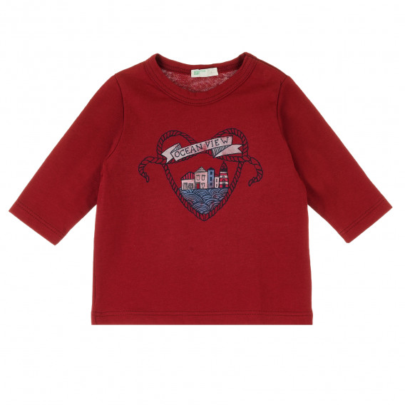 Μακρυμάνικη βαμβακερή μπλούζα σε κόκκινο χρώμα με σχέδιο για κορίτσια Benetton 384483 