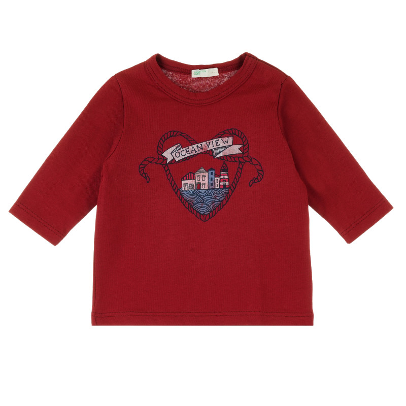Μακρυμάνικη βαμβακερή μπλούζα σε κόκκινο χρώμα με σχέδιο για κορίτσια  384483