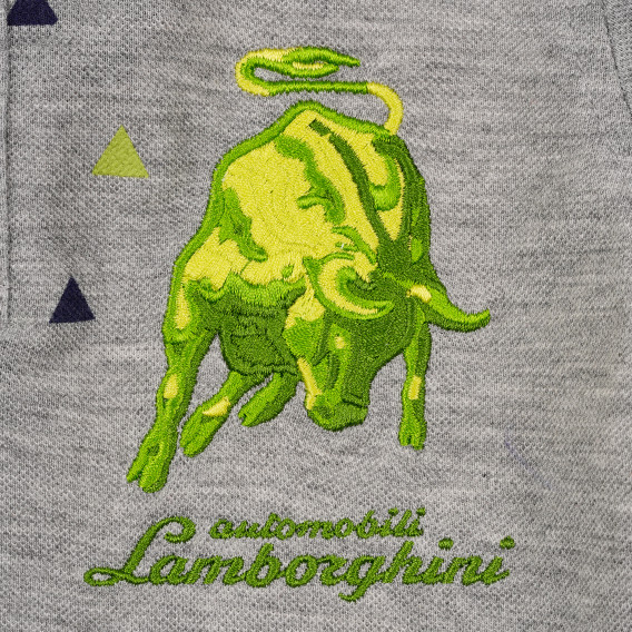 Μπλουζάκι πόλο για αγόρι, σε γκρι χρώμα, με κεντημένο έμβλημα της μάρκας Lamborghini 384959 4