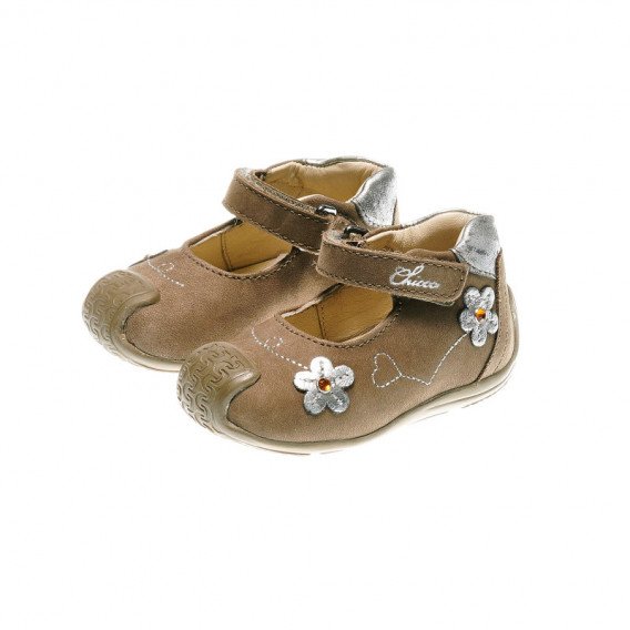 Δερμάτινα παπούτσια για κοριτσάκια με ασημένια λουλούδια Chicco 39929 
