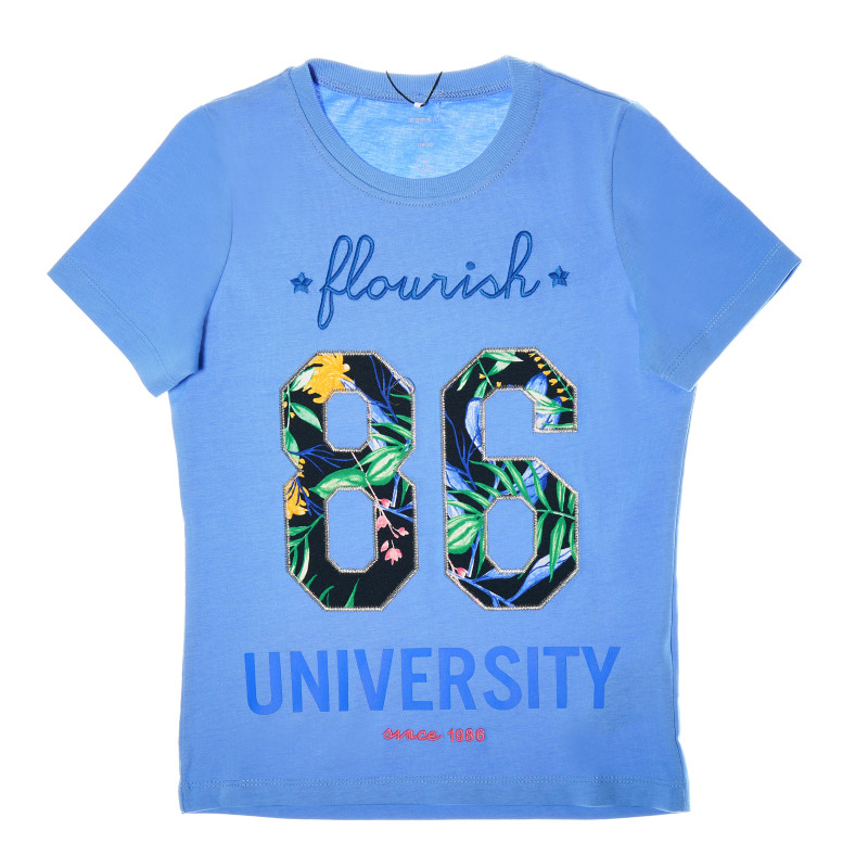 Μπλούζα με κοντό μανίκι σε μπλε χρώμα με επιγραφή για κορίτσι  40414