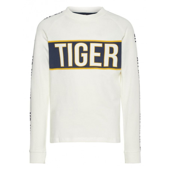 Βαμβακερό, μακρυμάνικο μπλουζάκι για αγόρι, σε λευκό χρώμα με επιγραφή Tiger Name it 4080 