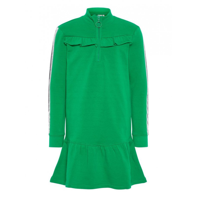 Μακρυμάνικο φόρεμα με φερμουάρ, σε πράσινο χρώμα  4092