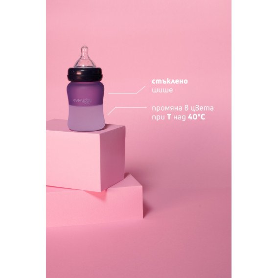 Μπιμπερό 150 ml που αλλάζει χρώμα με τη θερμότητα, με πιπίλα 1 σταγόνας, 0-3 μηνών, ροζ Everyday baby 44571 4