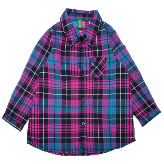 Μακρυμάνικο καρό βαμβακερό πουκάμισο με πλαϊνή τσέπη για ένα αγόρι Benetton 46003 