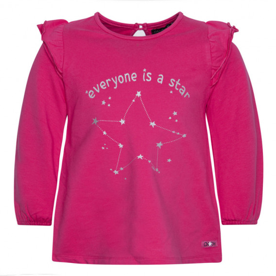 Ροζ βαμβακερή μακρυμάνικη μπλούζα με φουντωτούς ώμους για κορίτσι Canada House Canada House 46079 