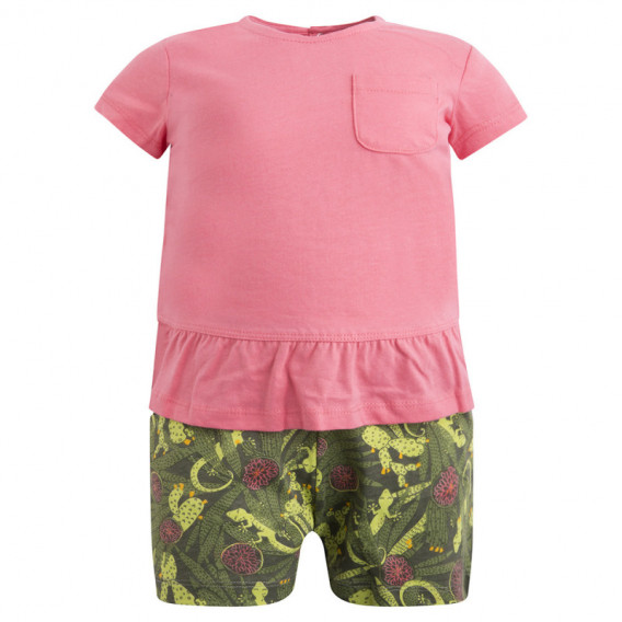 Σετ από ροζ βαμβακερή μπλούζα με κοντό μανίκι και ριγέ σορτσάκι με ελαστική ζώνη για κορίτσι Canada House Canada House 46089 