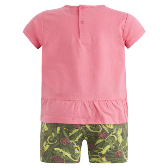 Σετ από ροζ βαμβακερή μπλούζα με κοντό μανίκι και ριγέ σορτσάκι με ελαστική ζώνη για κορίτσι Canada House Canada House 46090 2