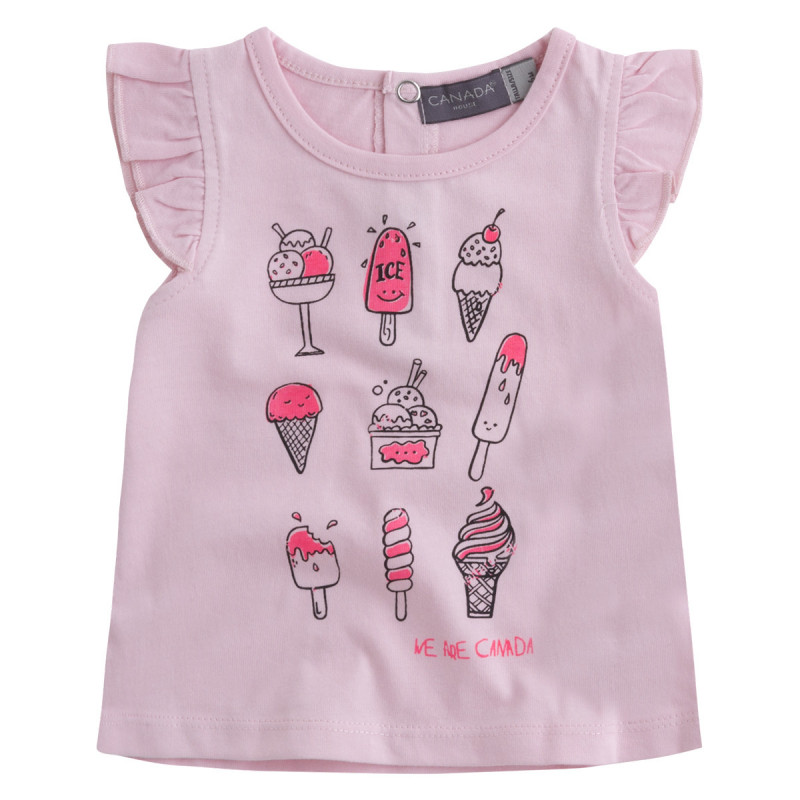 Ροζ βαμβακερή μπλούζα με μια εικόνα παγωτού για κορίτσι Canada House  46112