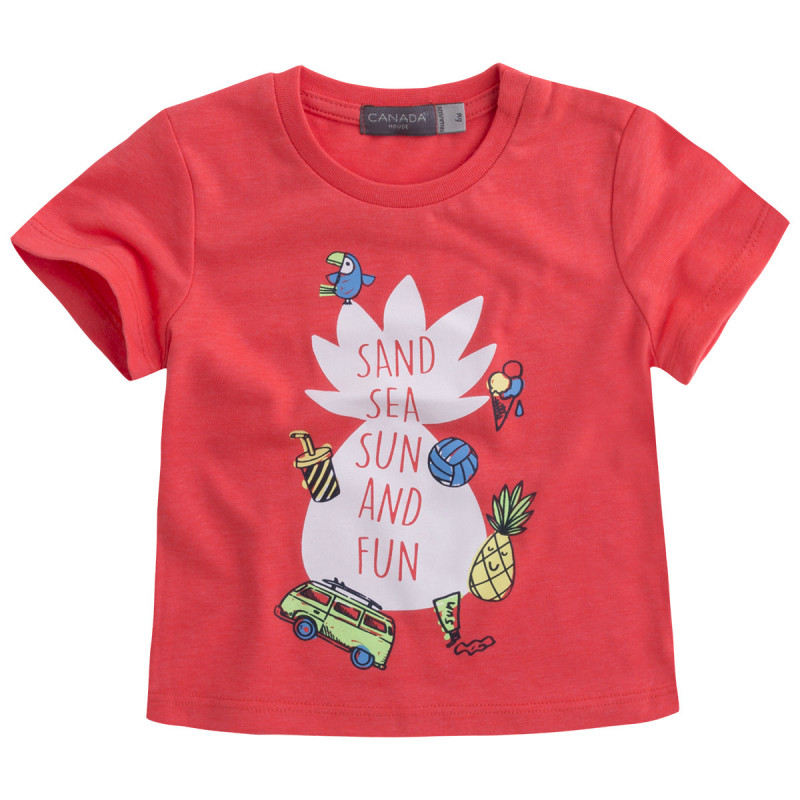 Κλασική βαμβακερή μπλούζα με χαρούμενο έγχρωμο σχέδιο για κορίτσι  46160