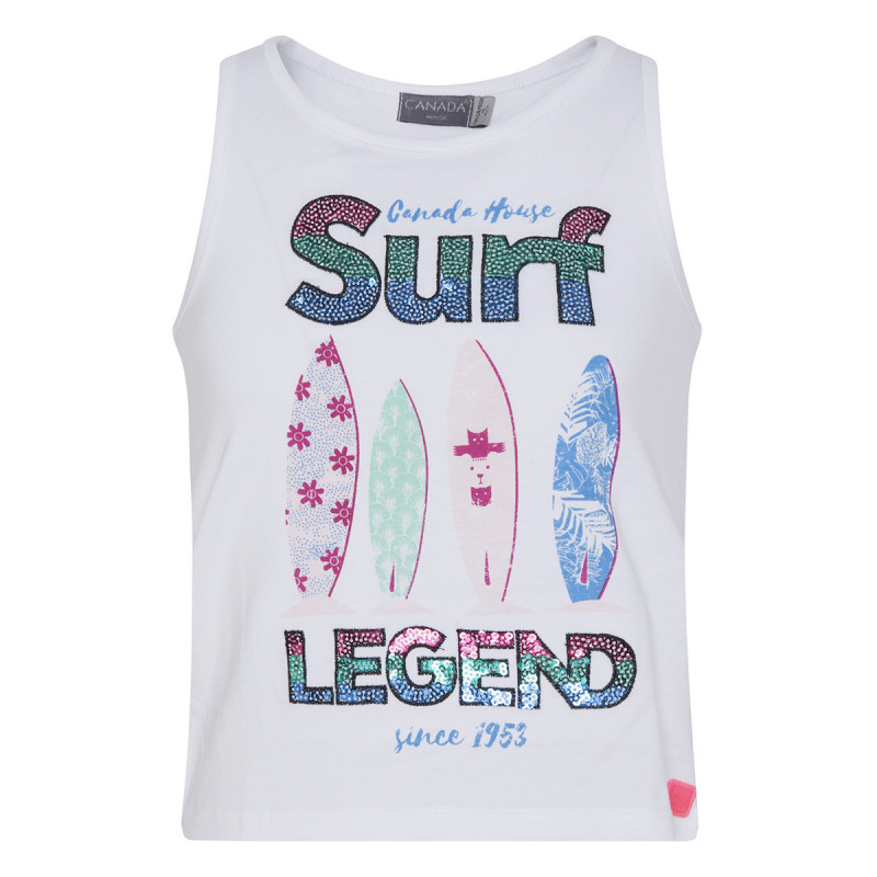 Λευκή βαμβακερή αθλητική μπλούζα με σχέδιο Surf Legend για κορίτσι  46218