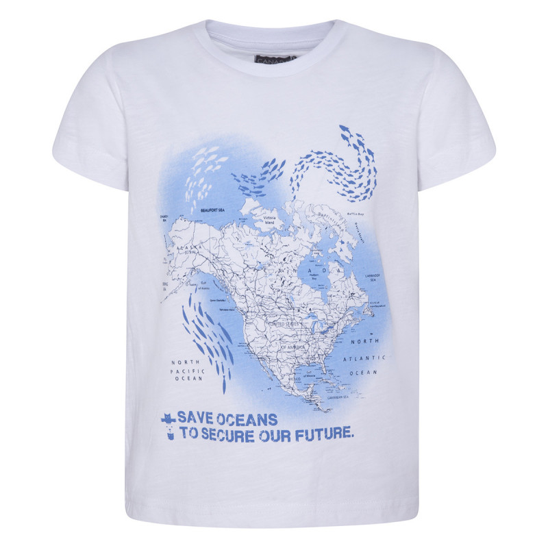 Βαμβακερή μπλούζα με κοντό μανίκι Canada House με στάμπα Βόρεια Αμερική για αγόρι.  46290