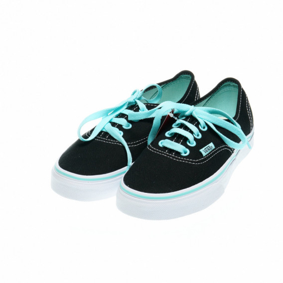 Μαύρα πάνινα παπούτσια με γαλάζια κορδόνια, Unisex Vans 49301 