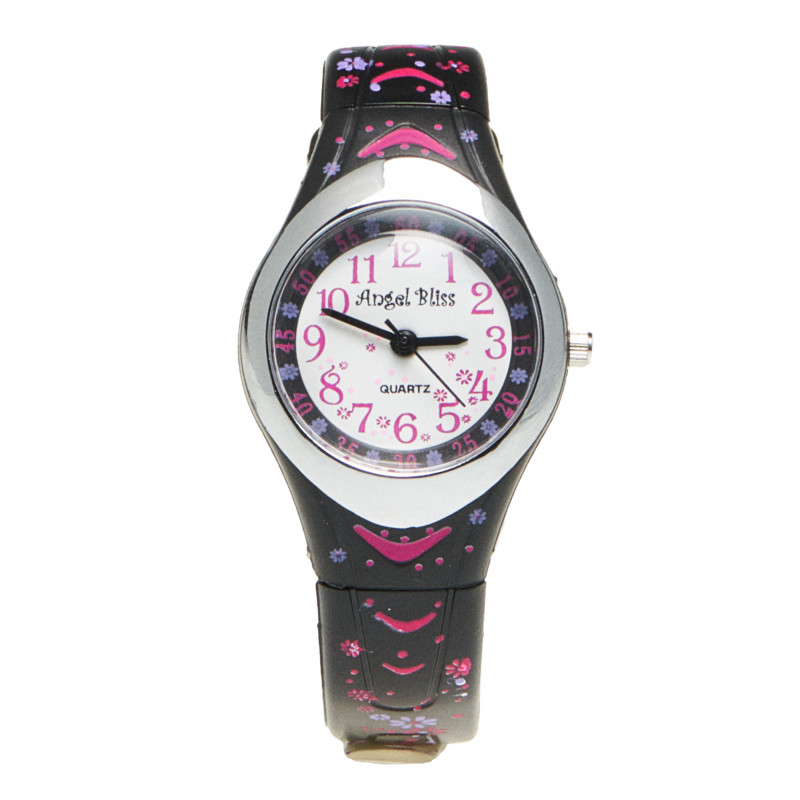 Μαύρο ρολόι με χρωματιστό λουράκι για ένα κορίτσι  50521
