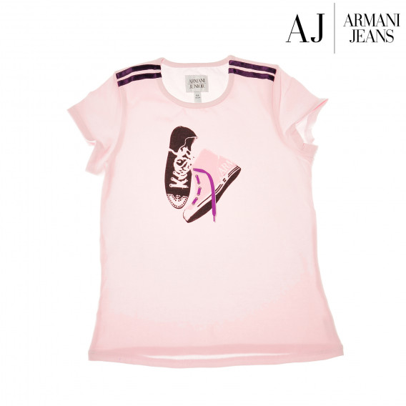 Κοντομάνικο, βαμβακερό μπλουζάκι, με τυπωμένο σχέδιο sneakers, για κορίτσι Armani 50615 