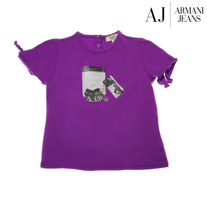 Βρεφικό, βαμβακερό κοντομάνικο μπλουζάκι, σε μωβ χρώμα με τυπωμένο σχέδιο, για κορίτσι  50622