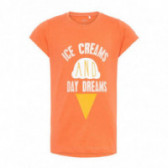 Βαμβακερό t-shirt σε πορτοκαλί χρώμα με επιγραφή ICE CREAM, για κορίτσι Name it 50754 