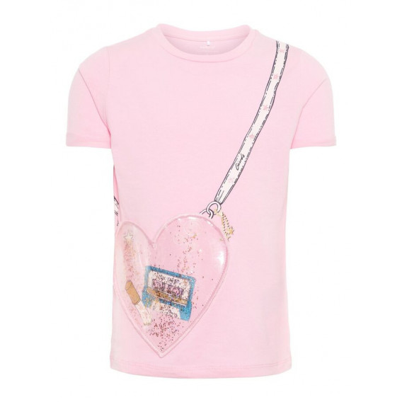 T-shirt από οργανικό βαμβάκι, σε ανοιχτό ροζ χρώμα, για ένα κορίτσι Name it 50910 