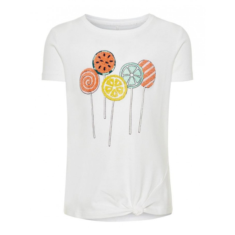 Κοντομάνικο βαμβακερό μπλουζάκι με πολύχρωμο απλικέ για κορίτσι  54212