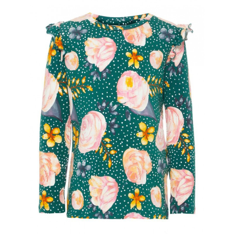 Μακρυμάνικη βαμβακερή μπλούζα με φλοράλ μοτίβο για κορίτσια  54256