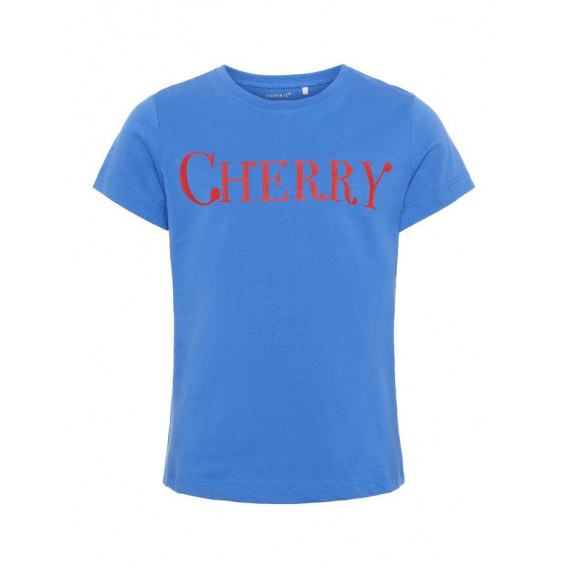 Μπλε βαμβακερή μπλούζα με τη λέξη CHERRY για κορίτσι Name it 54264 