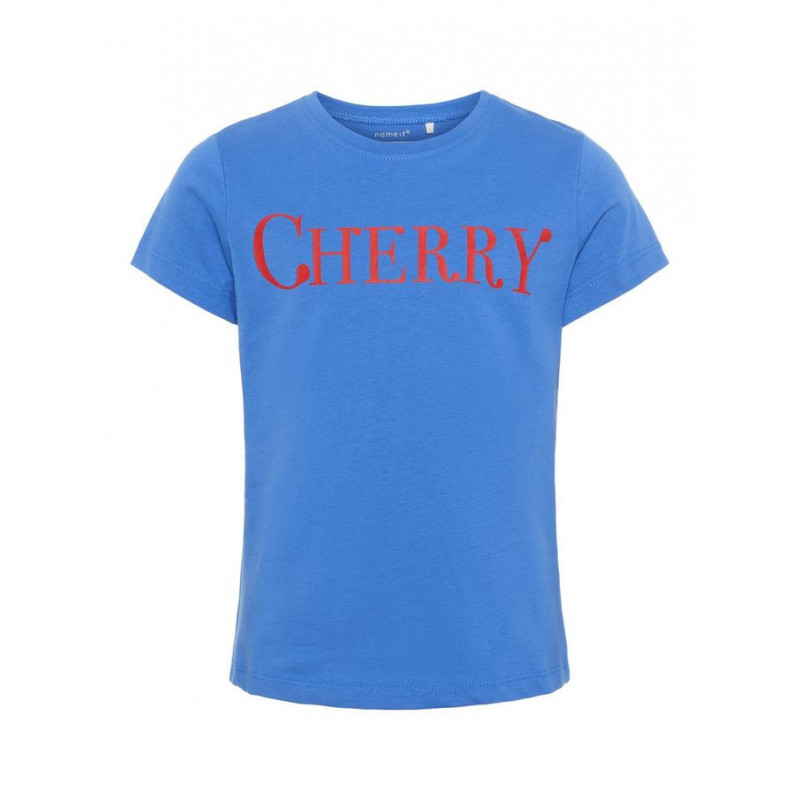 Μπλε βαμβακερή μπλούζα με τη λέξη CHERRY για κορίτσι  54264