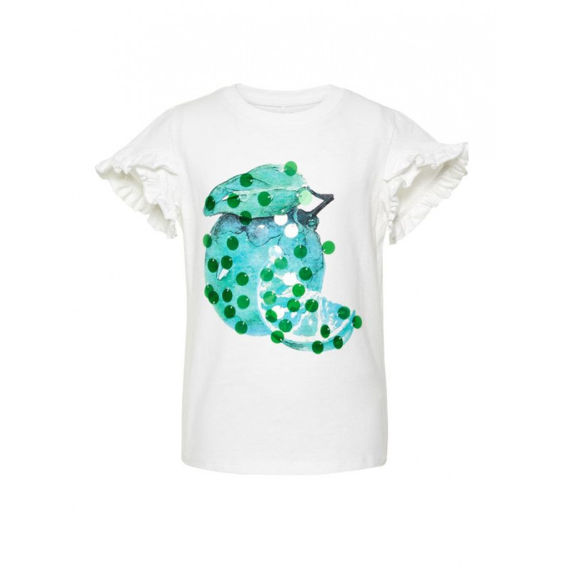 Βαμβακερή μπλούζα με κοντό μανίκι και πολύχρωμο σχέδιο για κορίτσι  54317